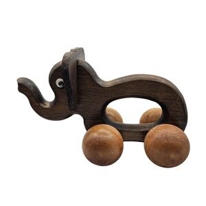 Wooden Elephant Toy Car Dark Wood‎ Toy Animal on Wheels Vintage Style
